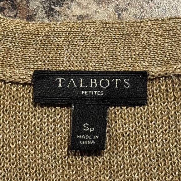 NEW Talbots Long Cardigan 3/4 Sleeve Linen Minimalist Boho Open Metallic Gold SP - Picture 3 of 5